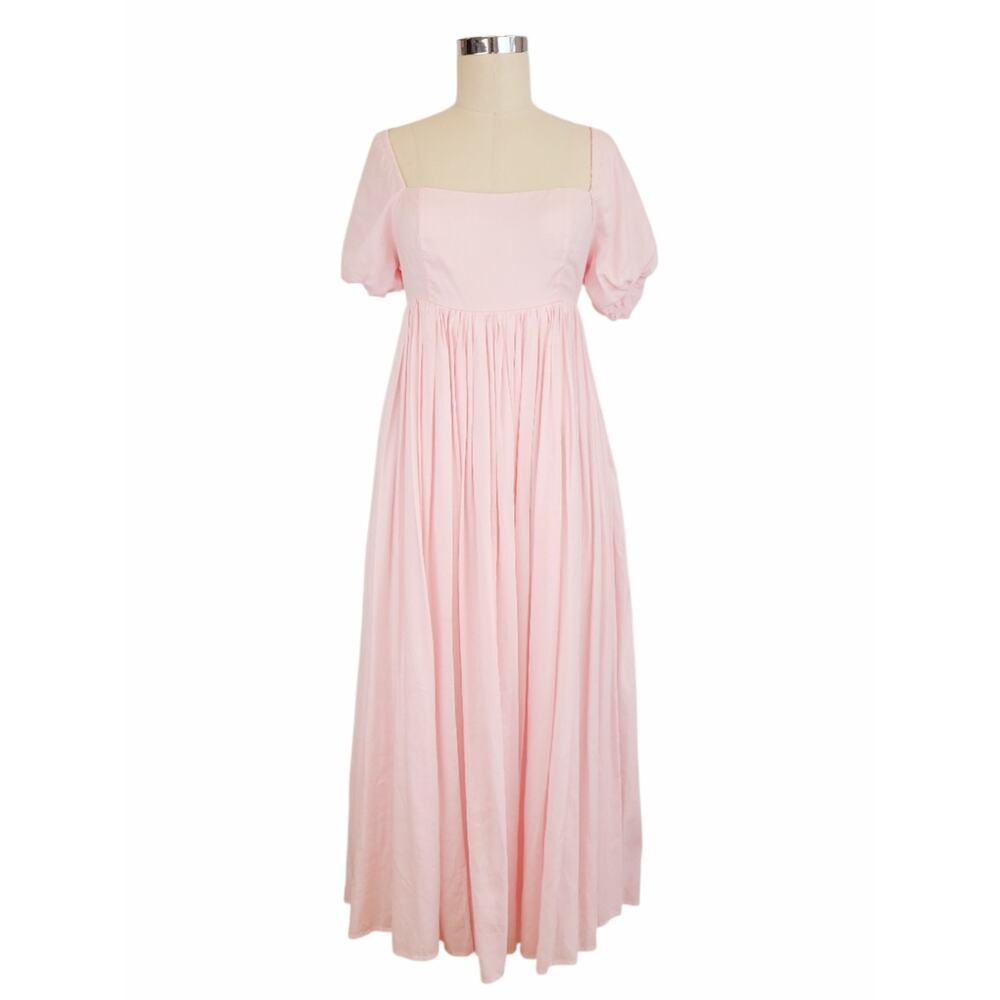NWT Mable Blush Puff Sleeve Smocked Babydoll Maxi Dress Boho Cottagecore S